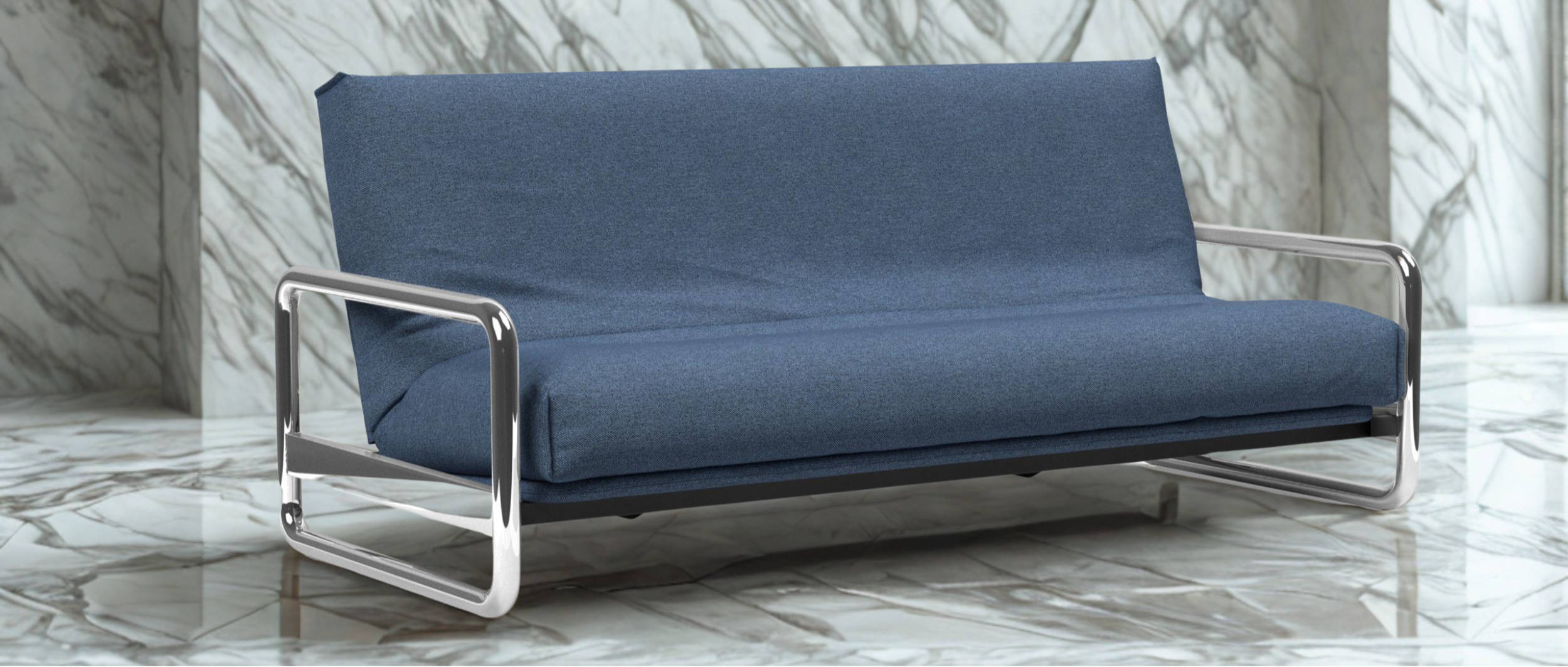 Schlafsofa LOMIRA ist mit seinen Chrom-Beinen zeitlos elegant