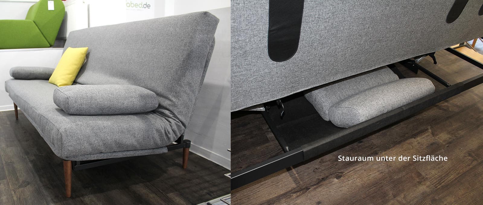 COLPUS Schlafsofa mit Styletto dunklen Holzfüßen, Matratze: abziehbar, mit Gestellbezug für Rücken (immer dabei) und Sitzfläche (optional), ELLIPSE Kissen - Stoff Twist Charcoal (563)