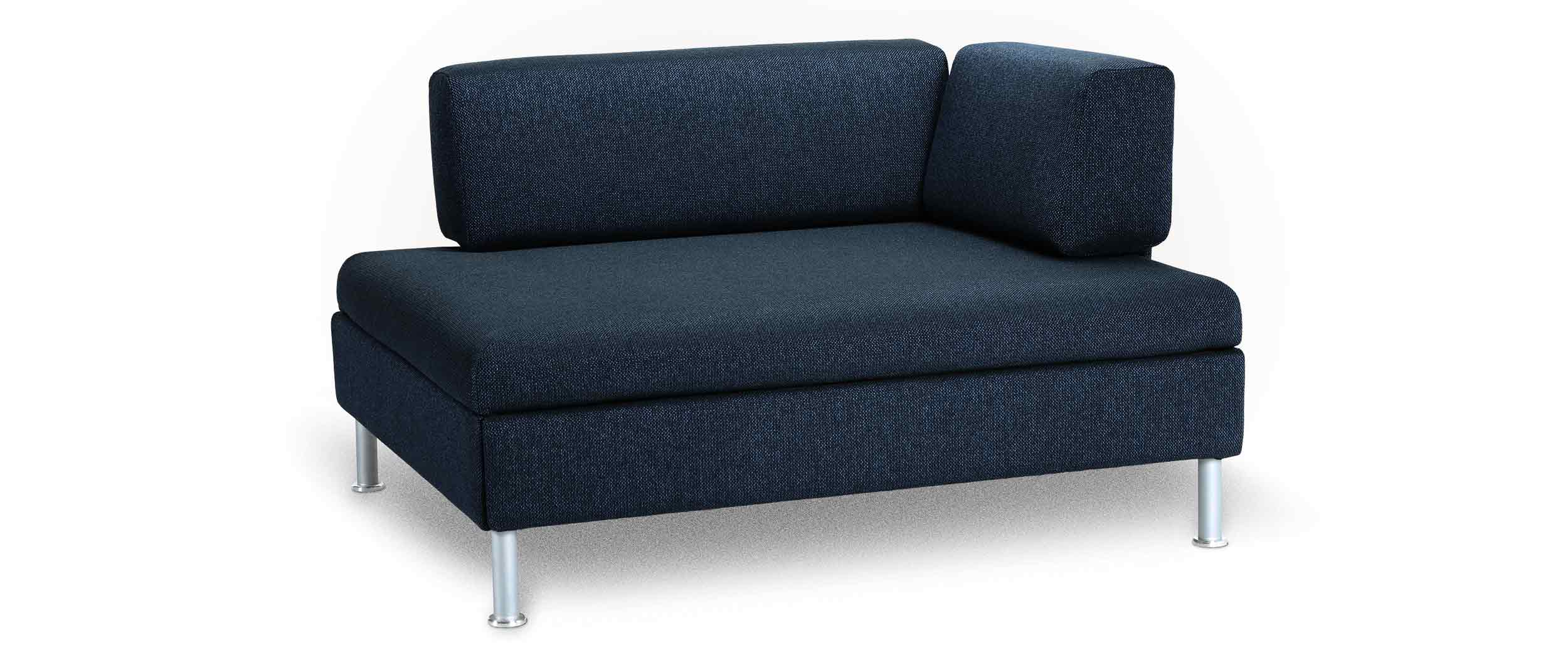 Stoff East - Navy (Blau) - (14/2) mit Füßen in Aluminium matt (glänzendes Fußende)