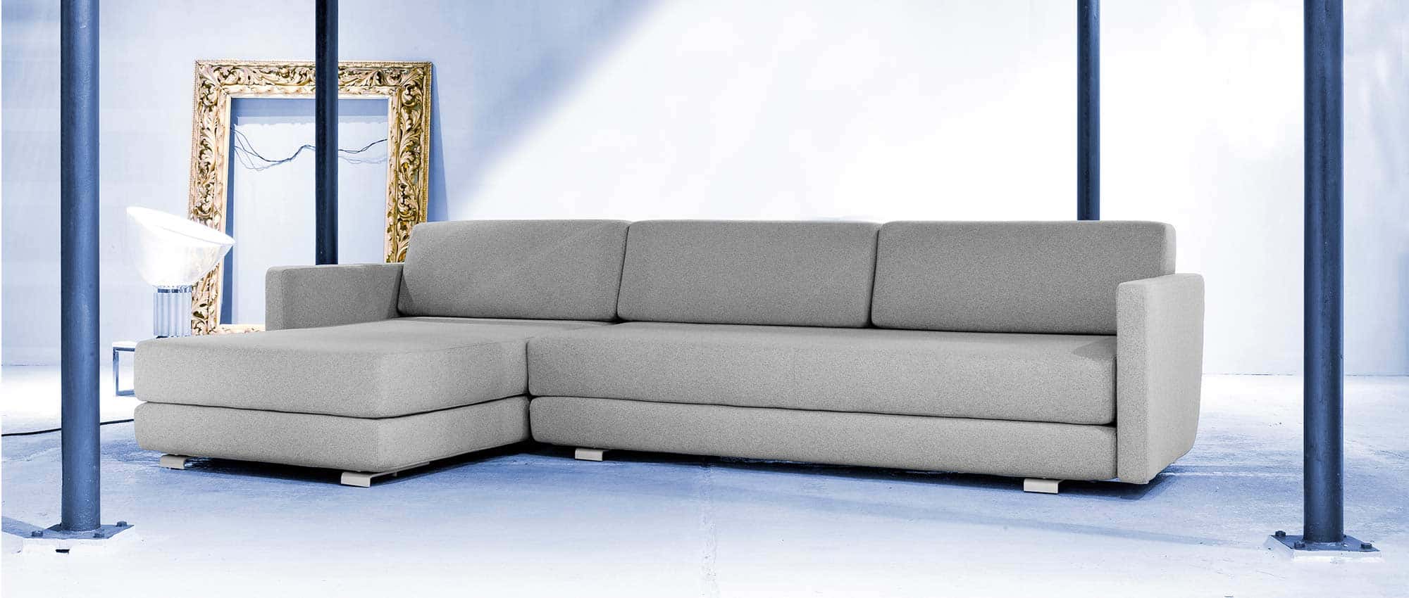 LOUNGE PLUS Ecksofakombination von Softline im Wollstoff Filz - Hellgrau Melange (620) mit Armlehnen auf beiden Seiten
